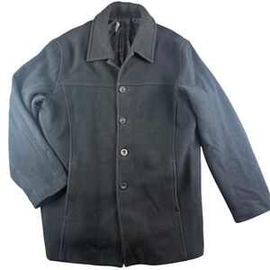 Urban Black Wool Viscose Button Front Lined Pea Coat Dress Casual Jacket LARGE
